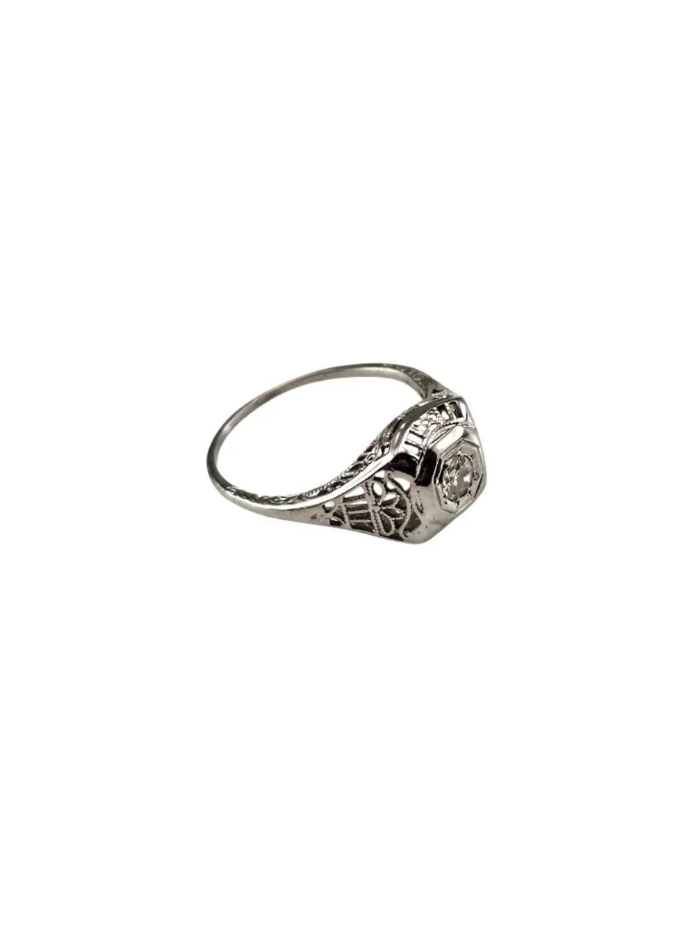 18K White Gold Filigree Diamond Engagement Ring Size 5 #24352